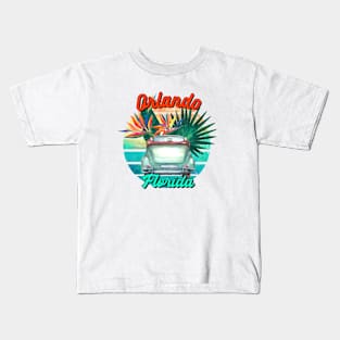 Orlando Florida Retro Sunset Vintage Car Graphic Design Kids T-Shirt